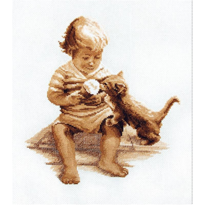 Набір для вишивання хрестиком Леді, Хлопчик і кошеня, 01063
